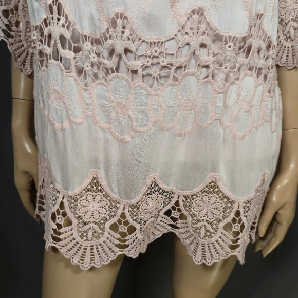 Y2K Boho Fairy Pink Lace Sequin Long Top Tunic Size L Silk Blend Made In Italy - Picture 4 of 11